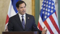 US Secretary of State Marco Rubio gives a joint news conference with Dominican Republic President Luis Abinader at the National Palace in Santo Domingo on February 6, 2025. (Photo by Mark Schiefelbein / POOL / AFP) (Photo by MARK SCHIEFELBEIN/POOL/AFP via Getty Images)          