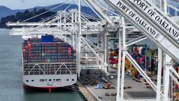 OAKLAND, CALIFORNIA - FEBRUARY 03: A container ship is docked at the Port of Oakland on February 03, 2025 in Oakland, California. U.S. President Donald Trump has agreed to temporarily pause the 25% tariff on Mexico for one month after negotiating with Mexico's President Claudia Sheinbaum. The agreement came shortly after President Trump imposed new tariffs on Mexico, Canada, and China. (Photo by Justin Sullivan/Getty Images)