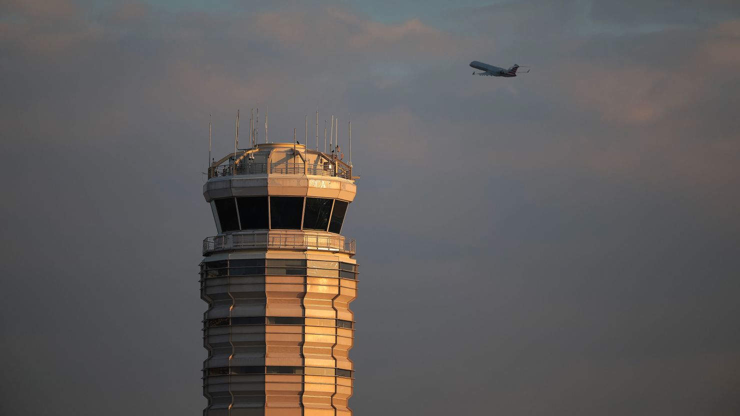 The air traffic control tower at the Reagan National Airport in Arlington, Virginia, on February 3.