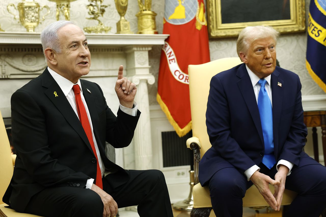 Israeli Prime Minister Benjamin Netanyahu and President Donald Trump attend a meeting in the Oval Office of the White House on February 4.