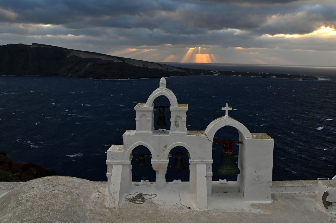 A view of the church in Oia on Wednesday, before the 5.2 quake was recorded.