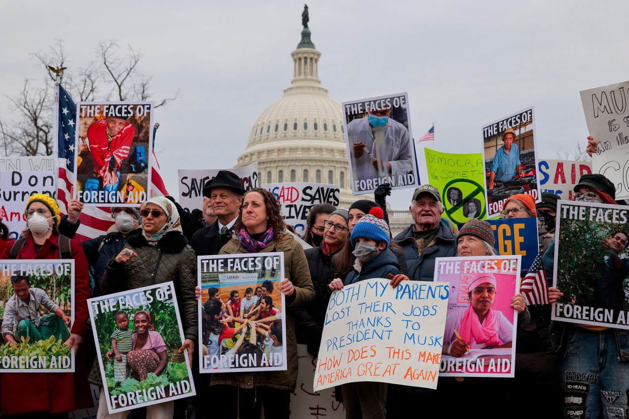 Supporters of USAID rally on the grounds of the US Capitol on February 5.