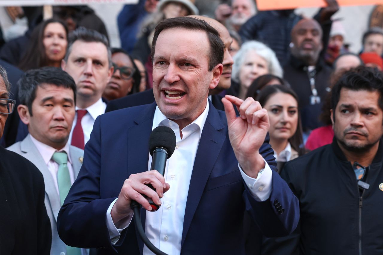 Sen. Chris Murphy speaks during a rally in Washington, DC on February 4.