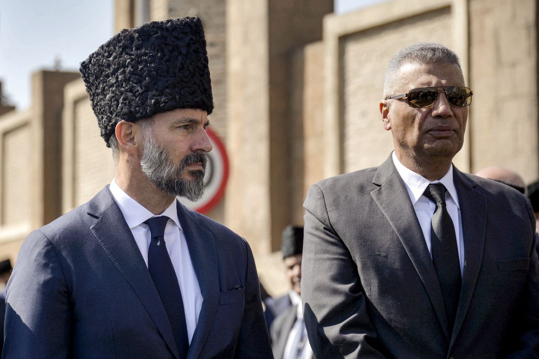 Prince Rahim al-Hussaini, left, Aga Khan V, attends the burial of his father Aga Khan IV, the 49th imam and spiritual leader of Shia Ismaili Muslims, in Egypt's southern city of Aswan on February 9, 2025.