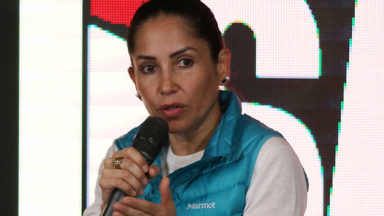 Ecuador's presidential candidate for the Movimiento Revolución Ciudadana party (Citizen Revolution Movement), Luisa González, gestures as she speaks during a press conference after the first results of the presidential election at her campaign headquarters in Quito on February 9, 2025. Ecuador's President Daniel Noboa and his leftist rival Luisa Gonzalez are neck and neck in Sunday's presidential election in a country divided and bled dry by drug violence. (Photo by Galo Paguay / AFP) (Photo by GALO PAGUAY/AFP via Getty Images)