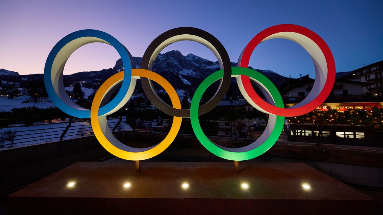 The Olympic rings are on display in Cortina d'Ampezzo, Italy, ahead of the 2026 Winter Olympic Games.