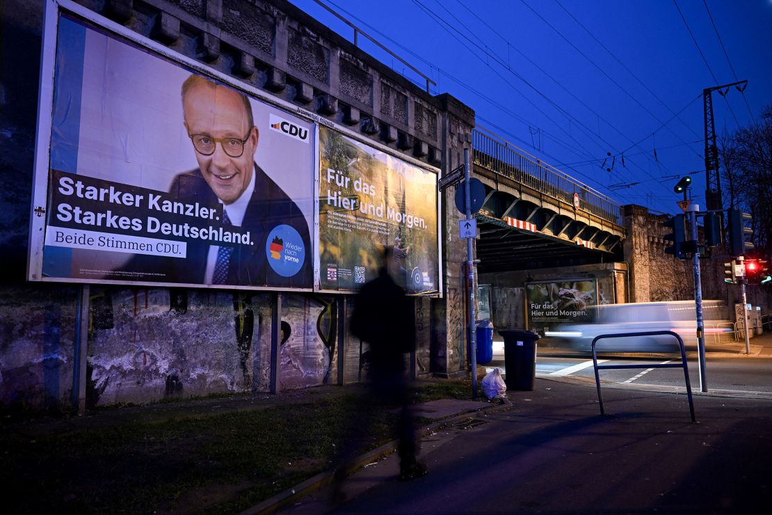 A Merz election campaign poster in the German city of Frankfurt on February 10.