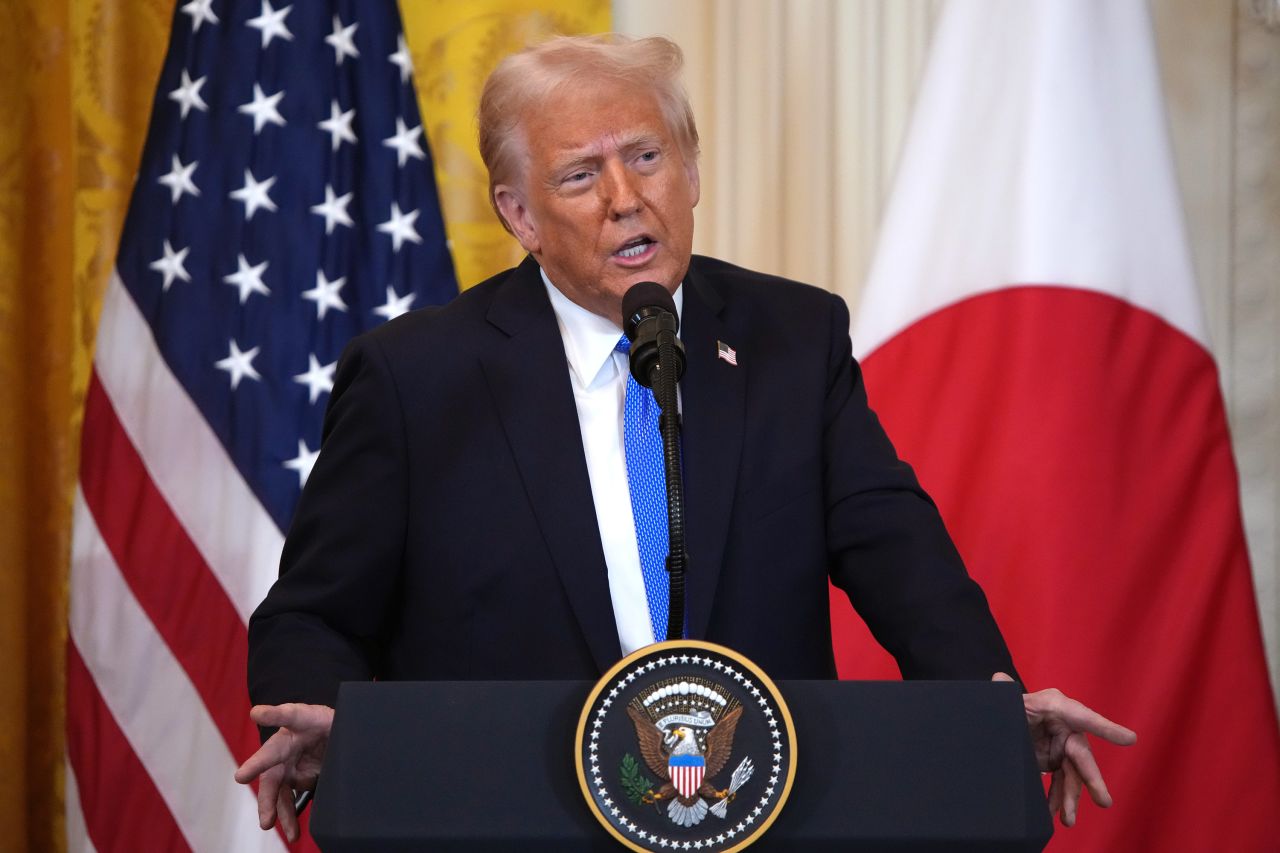 President Donald Trump speaks during a press conference at the White House in Washington, DC on Friday.