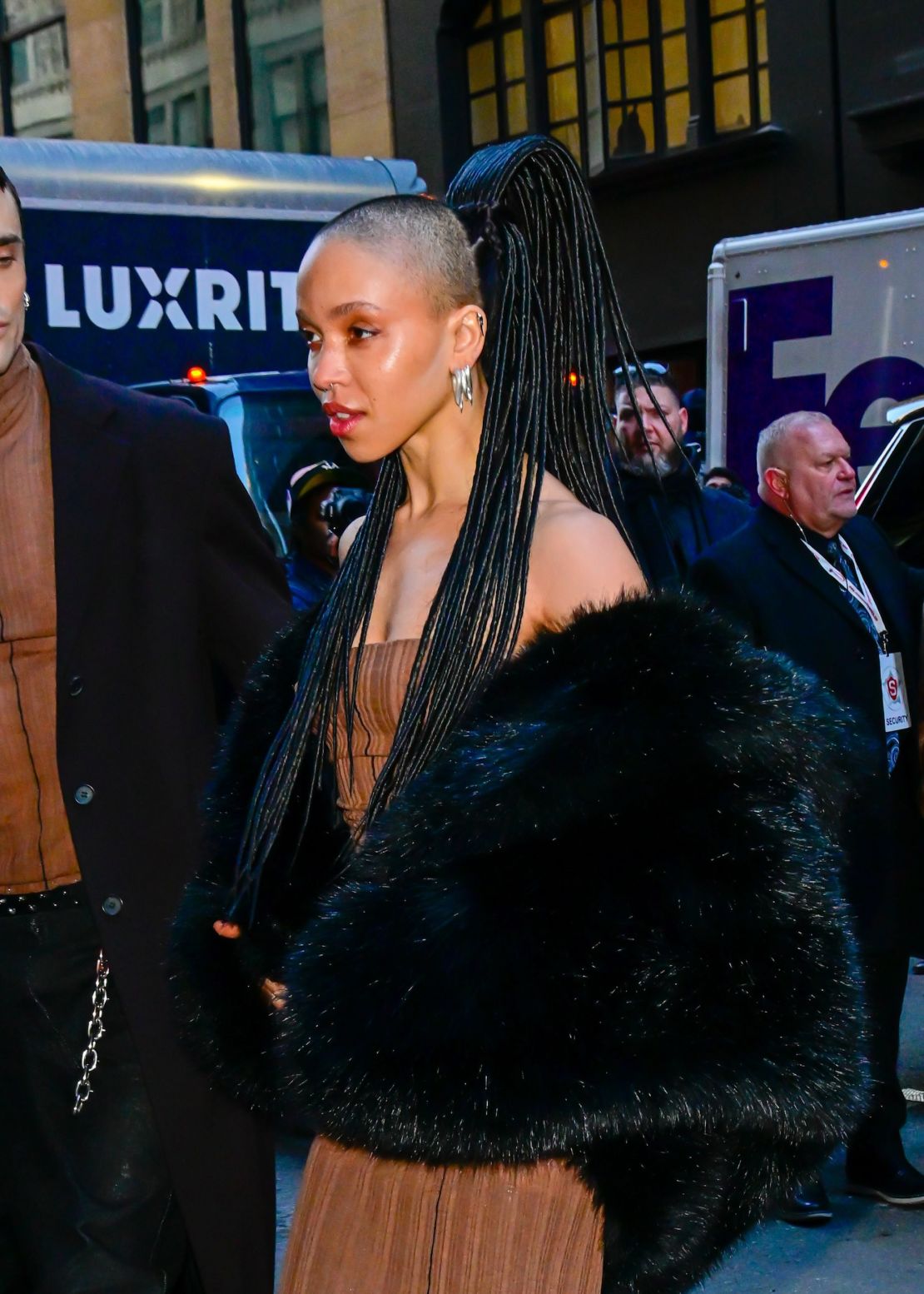 FKA Twigs arriving at Calvin Klein to watch Veronica Leoni's debut.