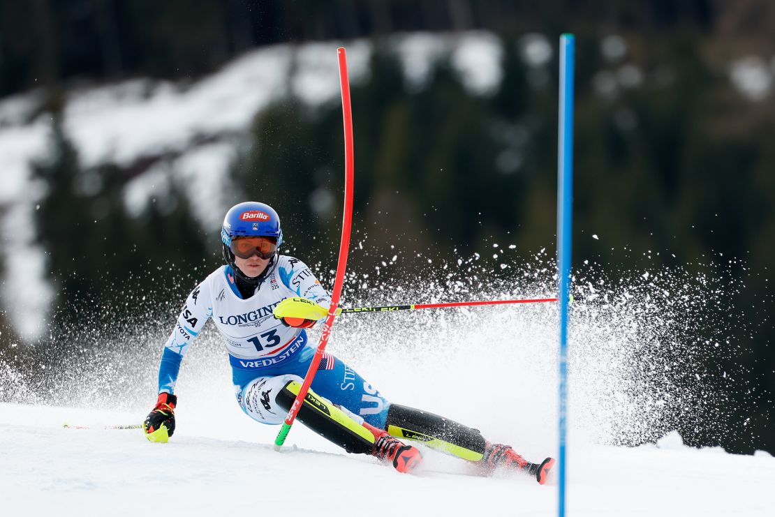 Shiffrin competes in the slalom during the team combined event.