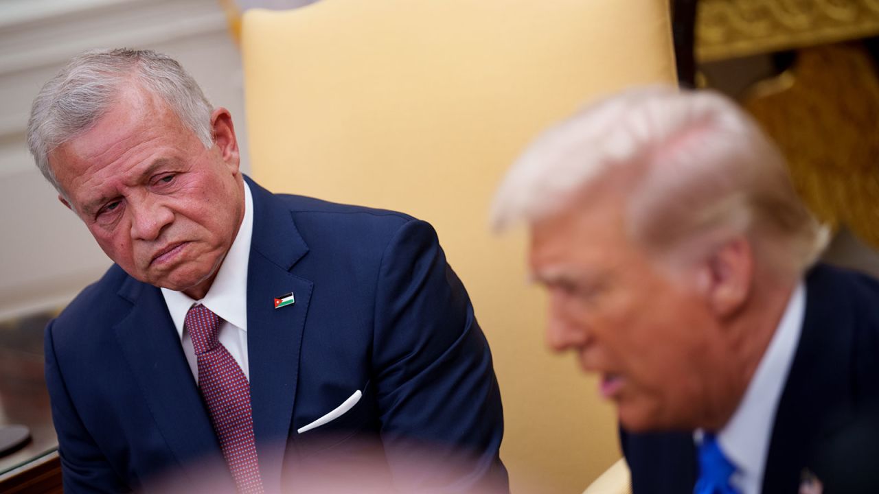 WASHINGTON, DC - FEBRUARY 11: U.S. President Donald Trump speaks during a meeting with Jordan's King Abdullah II bin Al-Hussein (L) in the Oval Office of the White House on February 11, 2025 in Washington, DC. The meeting with King Abdullah comes as Trump has proposed that the United States take an ownership position of Gaza, transferring millions of Palestinians to neighboring countries as the area is rebuilt and developed. (Photo by Andrew Harnik/Getty Images)