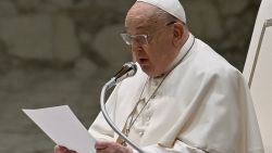 Pope Francis attends the weekly general audience on February 12, 2025 at Paul-VI hall in The Vatican. (Photo by Filippo MONTEFORTE / AFP) (Photo by FILIPPO MONTEFORTE/AFP via Getty Images)          