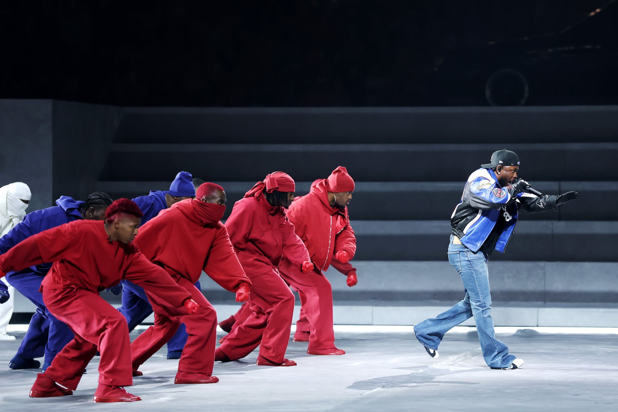 Kendrick Lamar performs onstage during the Super Bowl LIX halftime show at Caesars Superdome in New Orleans.