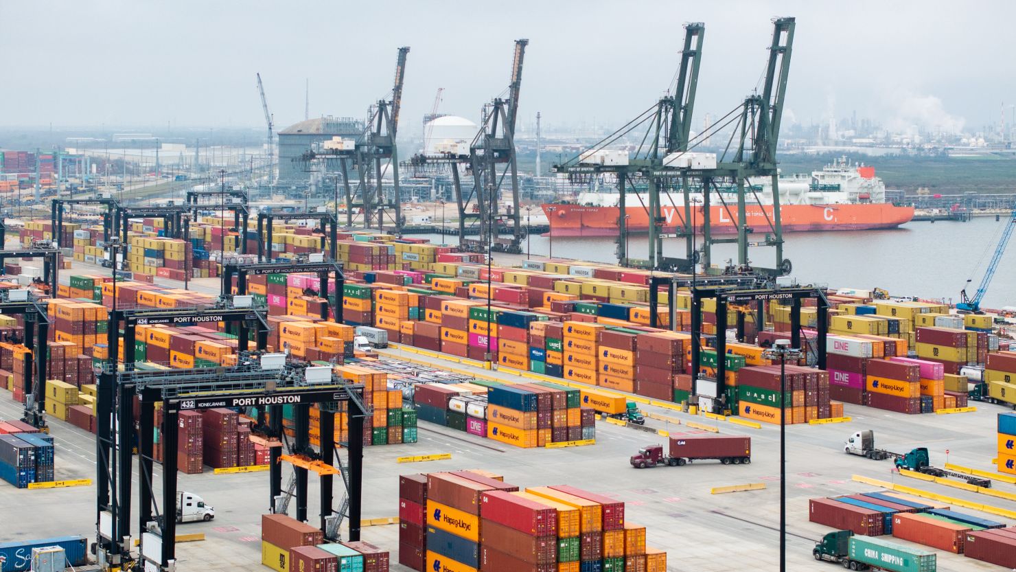 Shipping containers are organized at the Houston Port of Authority in Houston, Texas, on Monday.