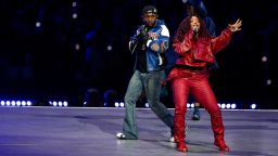 Kendrick Lamar performs with SZA during Apple Music Super Bowl LIX Halftime Show at Caesars Superdome on February 09, 2025 in New Orleans, Louisiana.