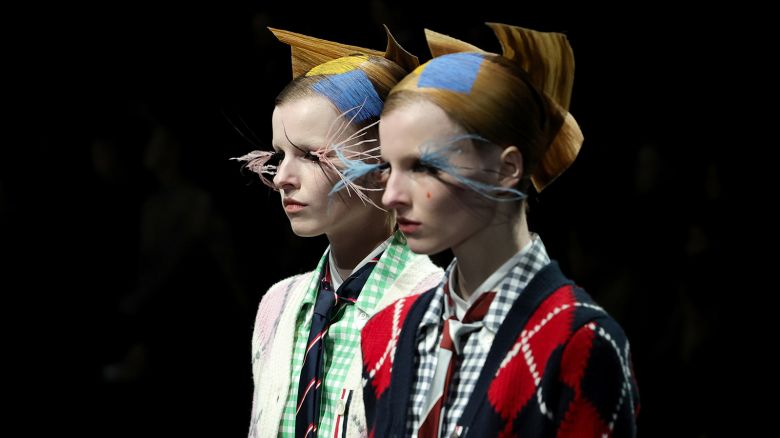 Models walk the runway wearing Thom Browne during February 2025 New York Fashion Week on February 11, 2025 in New York City.
