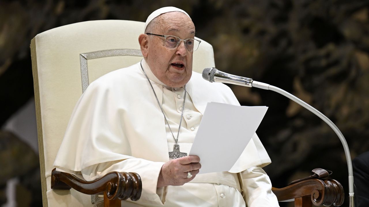 Pope Francis is seen holding a homily during his weekly General Audience on Wednesday.