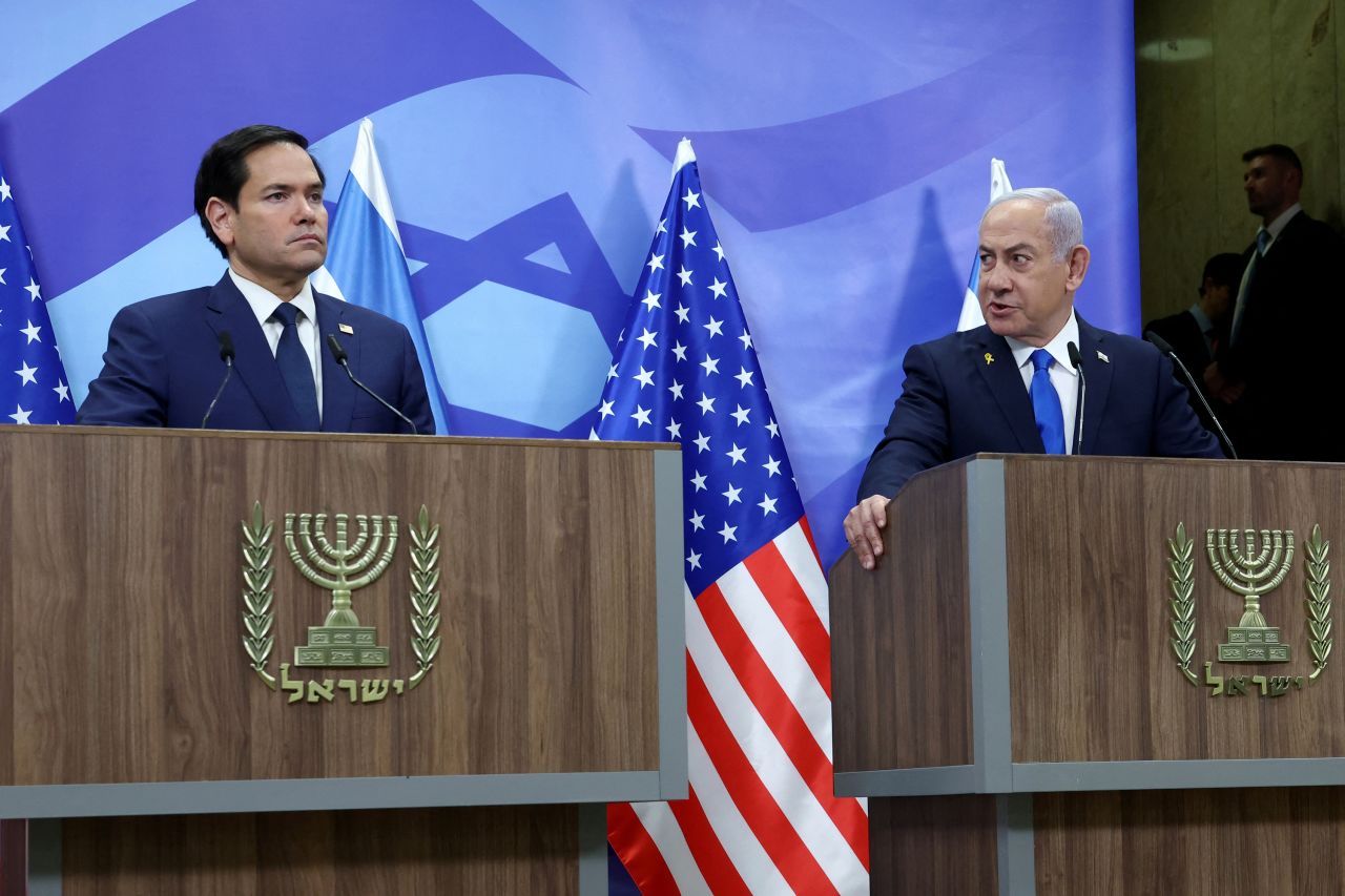 US Secretary of State Marco Rubio and Israeli Prime Minister Benjamin Netanyahu make a joint statement to the media in Jerusalem on Sunday.