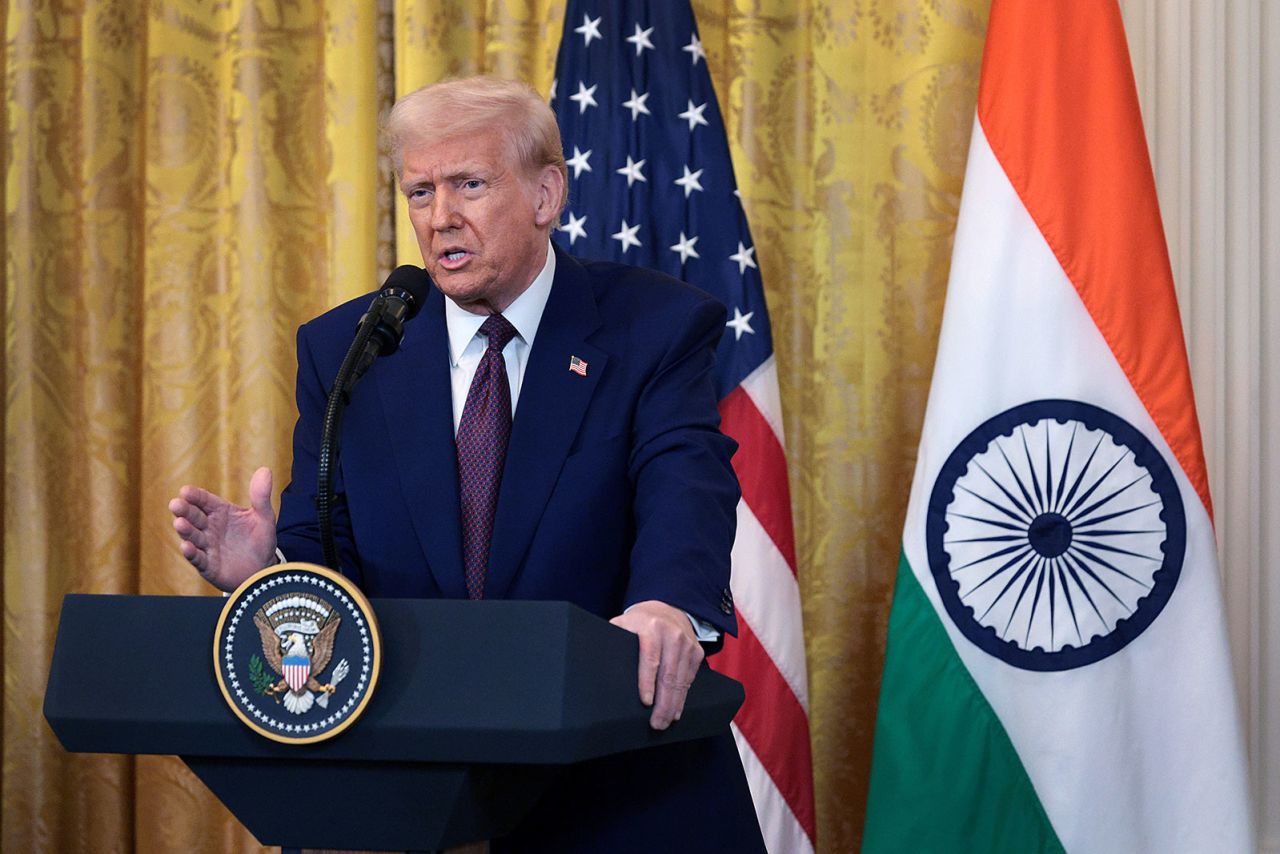 President Donald Trump holds a joint press conference with Indian Prime Minister Narendra Modi in the East Room at the White House on Thursday.