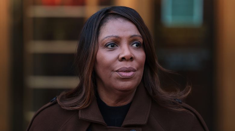 Attorney General Letitia James speaks during a press conference on the Department of Government Efficiency at Manhattan Federal Courthouse on February 14, in New York City.
