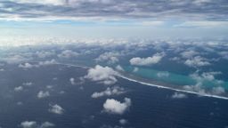 This aerial photo shows the Scarborough Shoal in the South China Sea during an aerial reconnaissance flight on February 18, 2025.