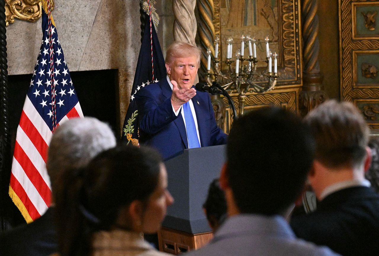 President Donald Trump speaks during the signing of executive orders at his Mar-a-Lago resort in Palm Beach, Florida, on Tuesday.