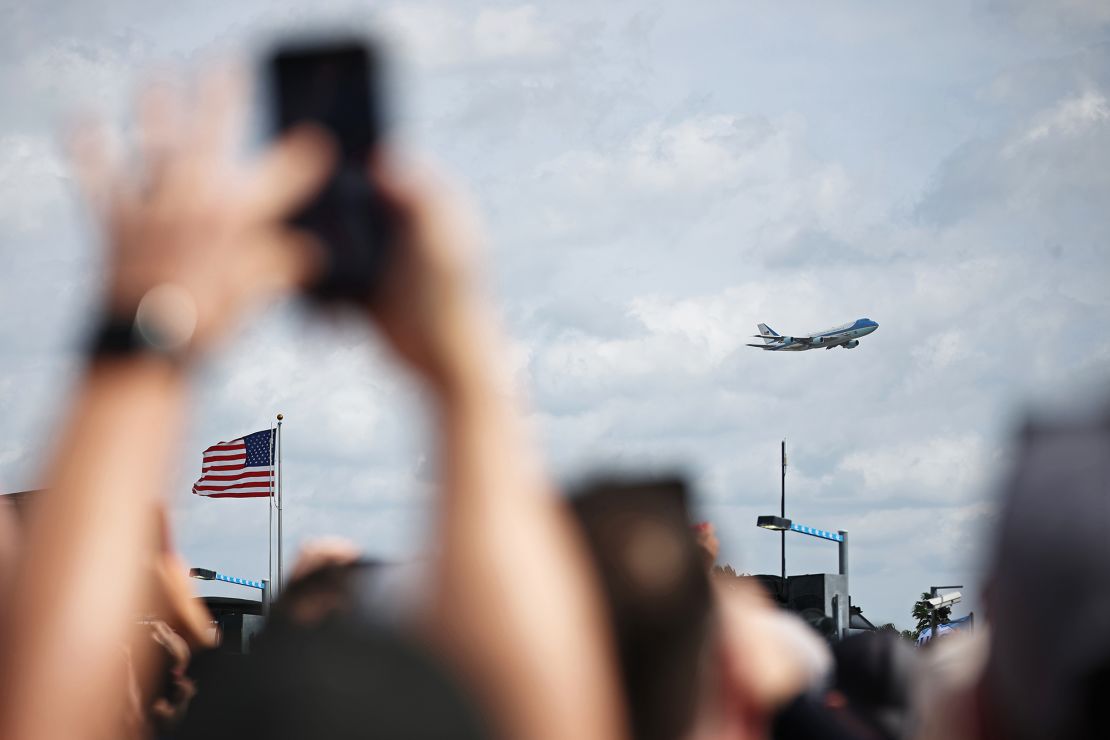 Air Force One is seen during US President Donald Trump's trip to Daytona Beach, Florida, on February 16.