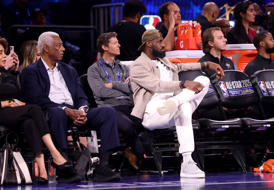 Los Angeles Lakers star Lebron James watches from the bench during the 74th NBA All-Star Game.