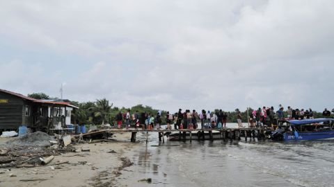 Venezuelan migrants from the US board a boat heading to La Miel in Colombia as they leave Port Carti in Guna Yala, Panama on February 21, 2025. (Photo by MAURICIO VALENZUELA / AFP) (Photo by MAURICIO VALENZUELA/AFP via Getty Images)