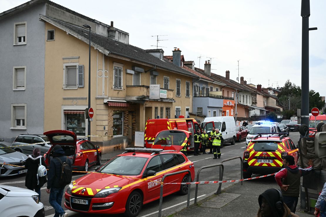 French firefighters in Mulhouse, eastern France on February 22, 2025.