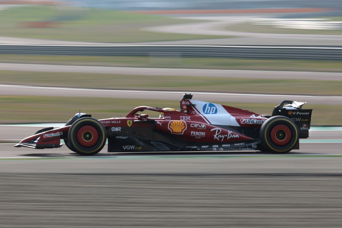 Lewis Hamilton tests the Scuderia Ferrari SF-25 at Fiorano Circuit on February 19.