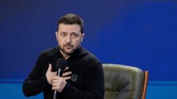 Ukraine's President Volodymyr Zelensky speaks during a joint press conference on the sidelines of the "Ukraine. Year 2025" forum in Kyiv on February 23, 2025, amid the Russian invasion of Ukraine. (Photo by Tetiana DZHAFAROVA / AFP) (Photo by TETIANA DZHAFAROVA/AFP via Getty Images)          