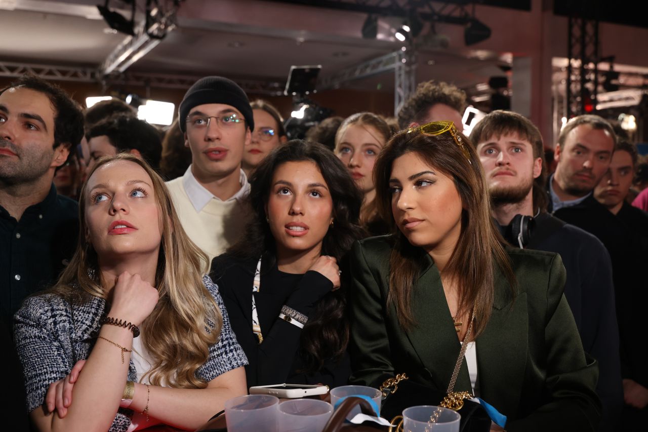 Attendees react to exit poll results during a Social Democrats (SPD) election night event in Berlin, Germany, on Sunday, Feb. 23, 2025. Germany's conservative opposition leader Friedrich Merz is projected to win Sunday's federal election, comfortably finishing ahead of the far-right AfD party and Chancellor Olaf Scholz's Social Democrats. Photographer: Alex Kraus/Bloomberg via Getty Images