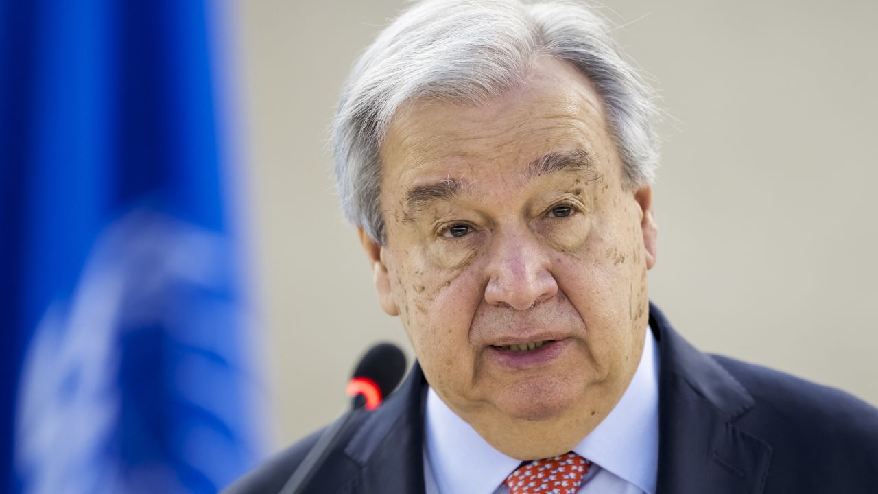 UN Secretary-General Antonio Guterres delivers a speech at the opening of the 58th session of the United Nations Human Rights Council in Geneva, on February 24, 2025. (Photo by Fabrice COFFRINI / AFP) (Photo by FABRICE COFFRINI/AFP via Getty Images)          