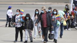 Venezuelan migrants deported from the US arrive at Simon Bolivar International Airport in Maiquetia, Venezuela on February 24, 2025. (Photo by Pedro MATTEY / AFP) (Photo by PEDRO MATTEY/AFP via Getty Images)          