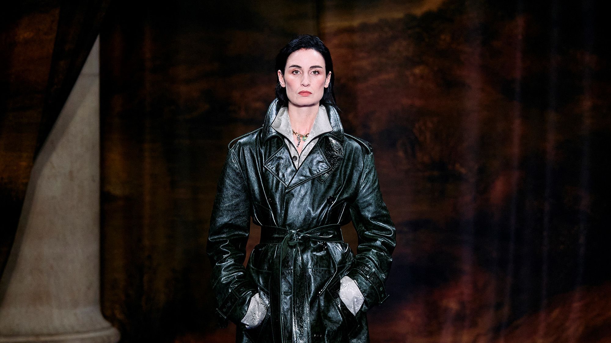 British fashion model Erin O'Connor walked Burberry's Fall-Winter 2025 show at London's Tate Britain.