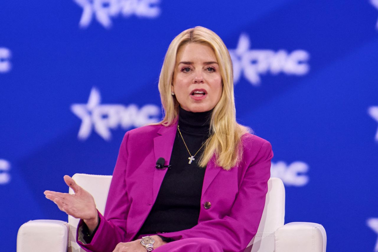 Attorney General Pam Bondi speaks in Oxon Hill, Maryland on February 20.