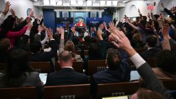 White House Press Secretary Karoline Leavitt takes questions during the daily briefing in the Brady Briefing Room of the White House in Washington, DC, on February 25, 2025.
