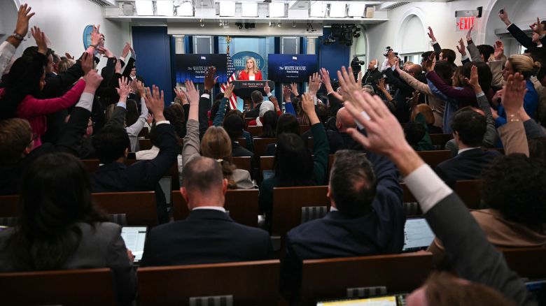 White House Press Secretary Karoline Leavitt takes questions during the daily briefing in the Brady Briefing Room of the White House in Washington, DC, on February 25, 2025.