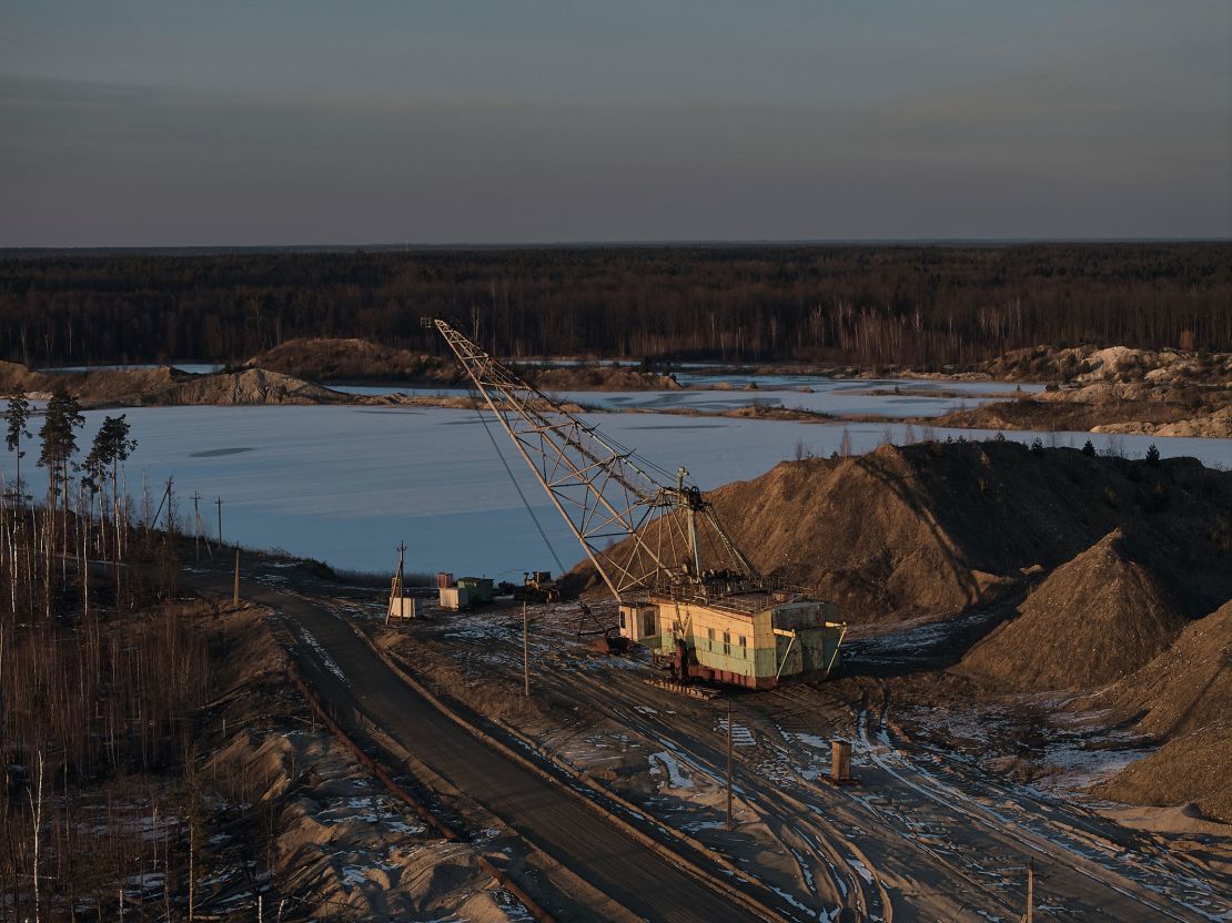 A drag-line excavator mines rare earth materials in the Zhytomyr region of Ukraine, on Tuesday.