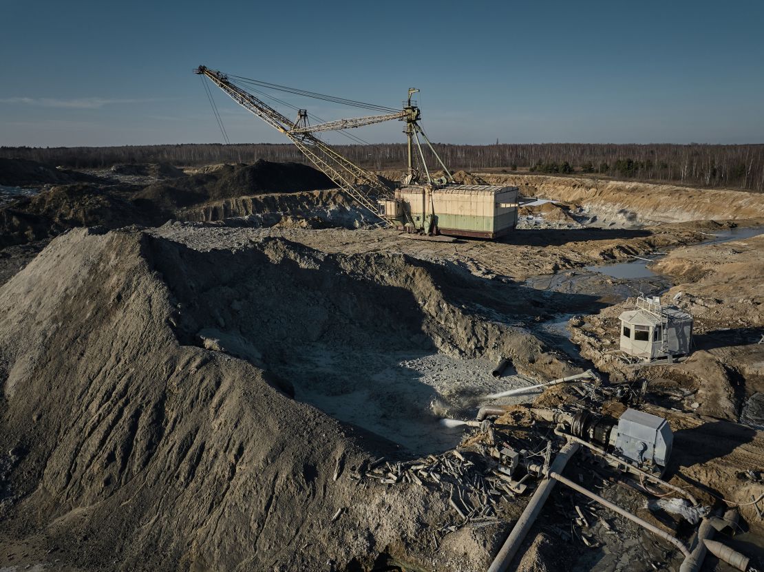 A drag-line excavator mines rare earth materials Ukraine's Zhytomyr region on February 25, 2025.