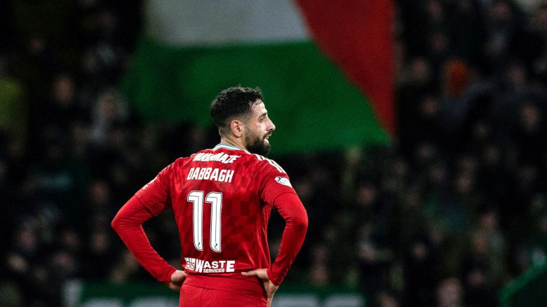 Aberdeen's Oday Dabbagh during a William Hill Premiership match between Celtic and Aberdeen at Celtic Park, on February 25, 2025, in Glasgow, Scotland.