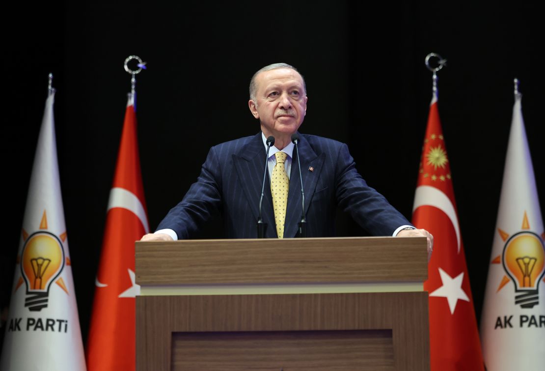 Turkish President Recep Tayyip Erdogan makes a speech in Ankara, Turkey on Wednesday.