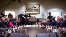 Tesla and SpaceX CEO Elon Musk, head of the Department of Government Efficiency (DOGE), speaks during a Cabinet meeting held by U.S. President Donald Trump (R) at the White House on February 26, 2025 in Washington, DC. Trump is holding the first Cabinet meeting of his second term.