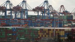 HAMBURG,  - FEBRUARY 27: A general view shows the container terminal 'Eurogate' in the harbour of the northern German city of Hamburg Port on February 27, 2025 in Hamburg, . U.S. President Donald Trump announced recently that he plans to impose 25% tariffs on a variety on imports from Europe, including cars, soon. (Photo by Morris MacMatzen/Getty Images)