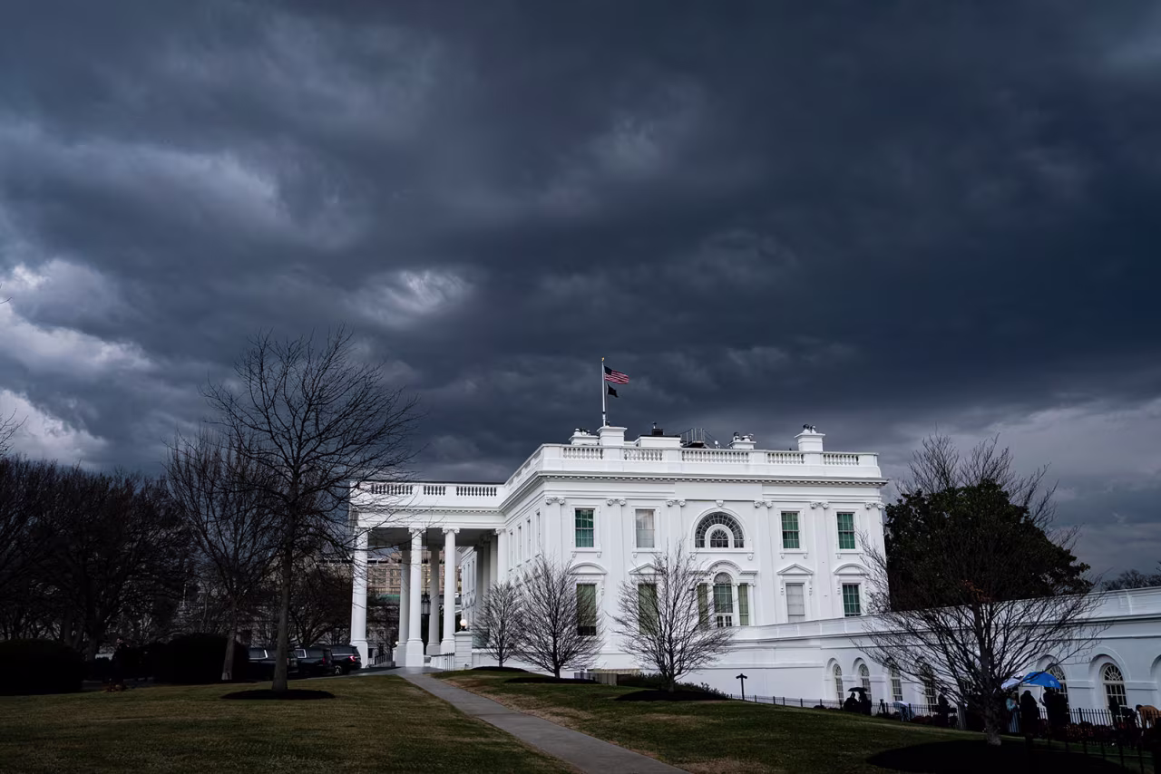 The White House is seen in Washington, DC, on February 27.