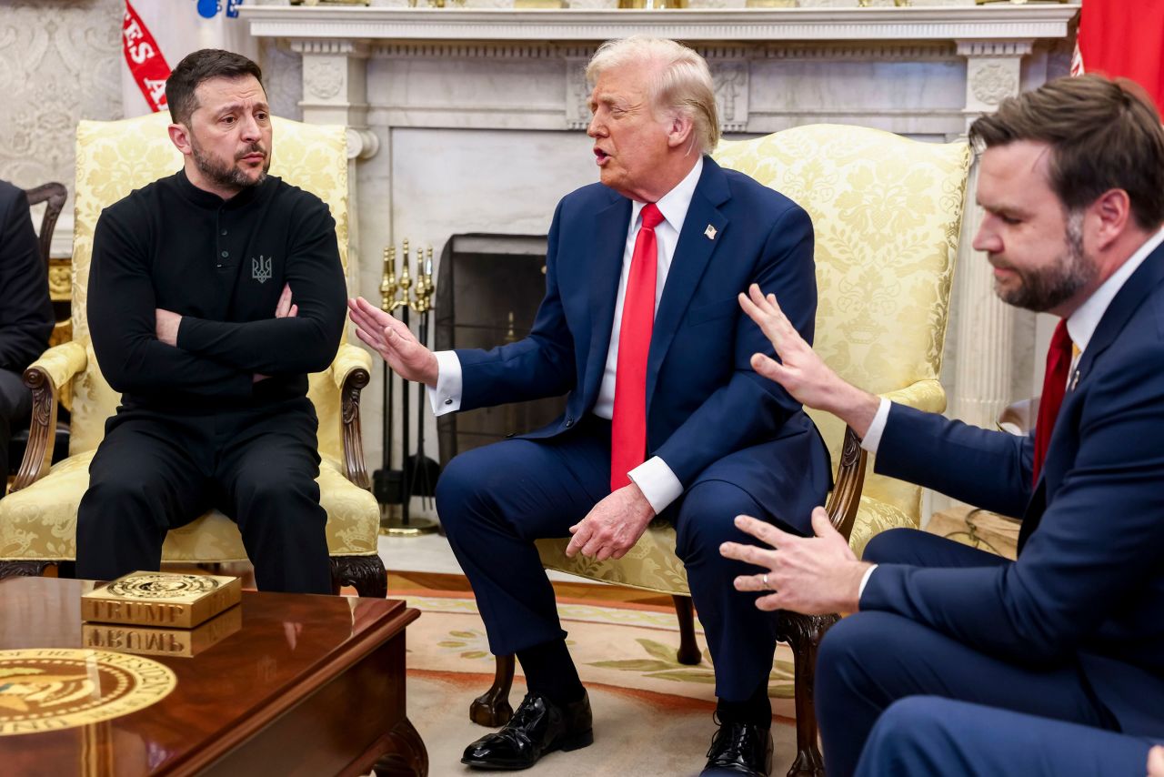 Ukrainian President Volodymyr Zelensky, President Donald Trump, and Vice President JD Vance exchange words during a meeting in the Oval Office of the White House on Friday.