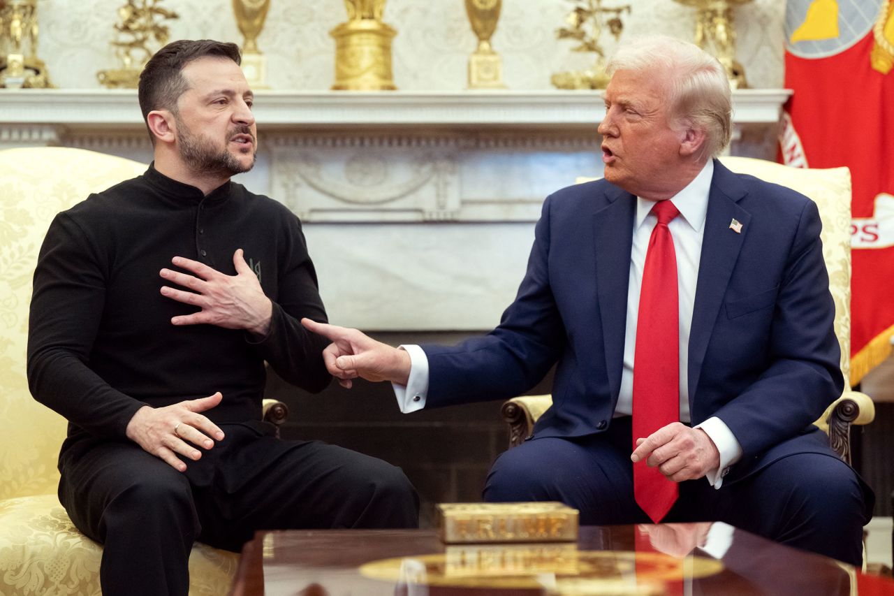 Donald Trump and Volodymyr Zelensky meet in the Oval Office of the White House in Washington, on February 28.