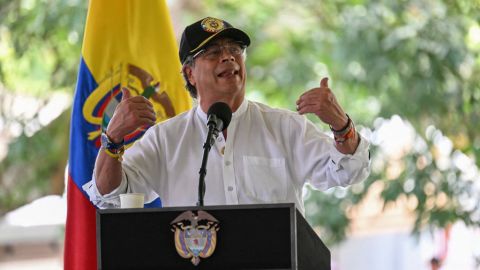 Colombian President Gustavo Petro delivers a speech during the inauguration of a branch of the Universidad del Valle in Suarez, department of Cauca, Colombia, on February 28, 2025. (Photo by JOAQUIN SARMIENTO / AFP) (Photo by JOAQUIN SARMIENTO/AFP via Getty Images)