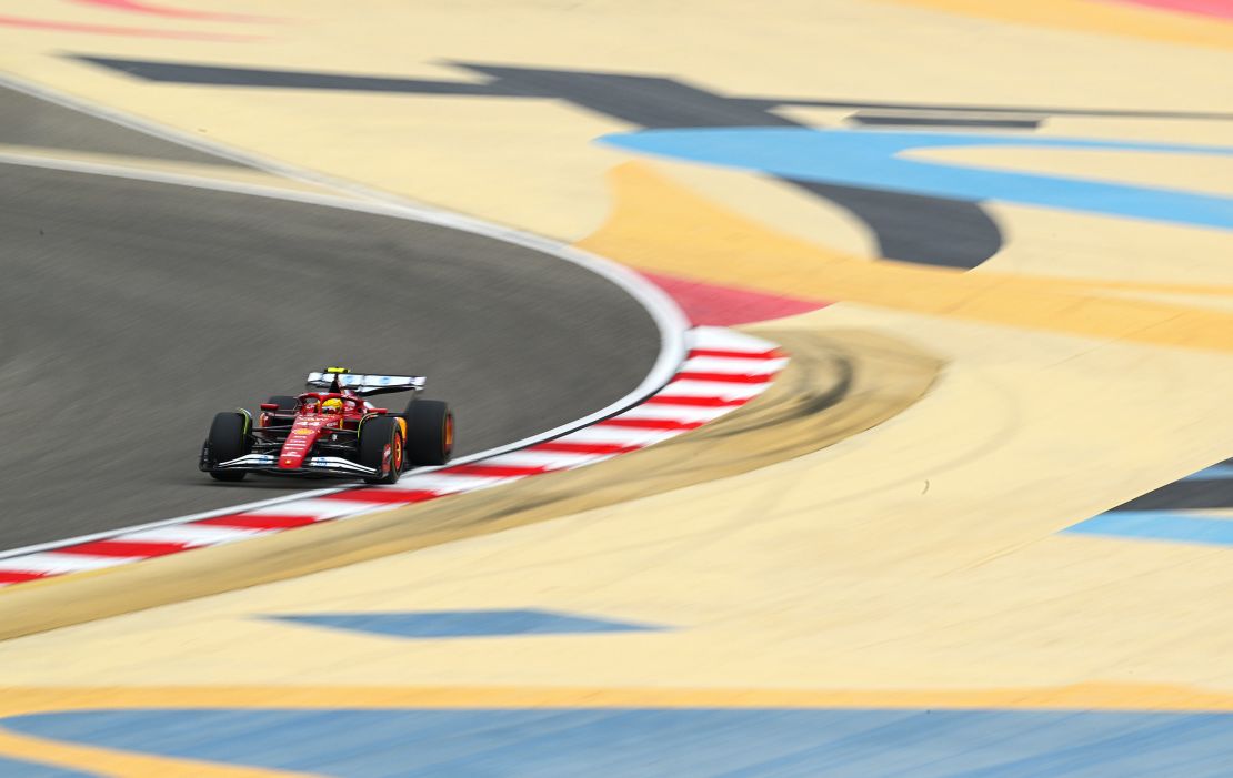 Lewis Hamilton drives a Ferrari on track during day two of F1 Testing at Bahrain International Circuit on Thursday.